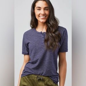 United By Blue Mull Stripe Henley Top in navy